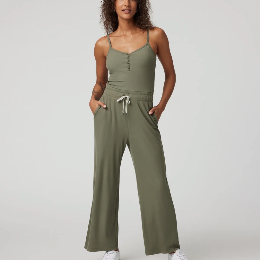 Vuori Olive Wide-Leg Jumpsuit with Drawstring
